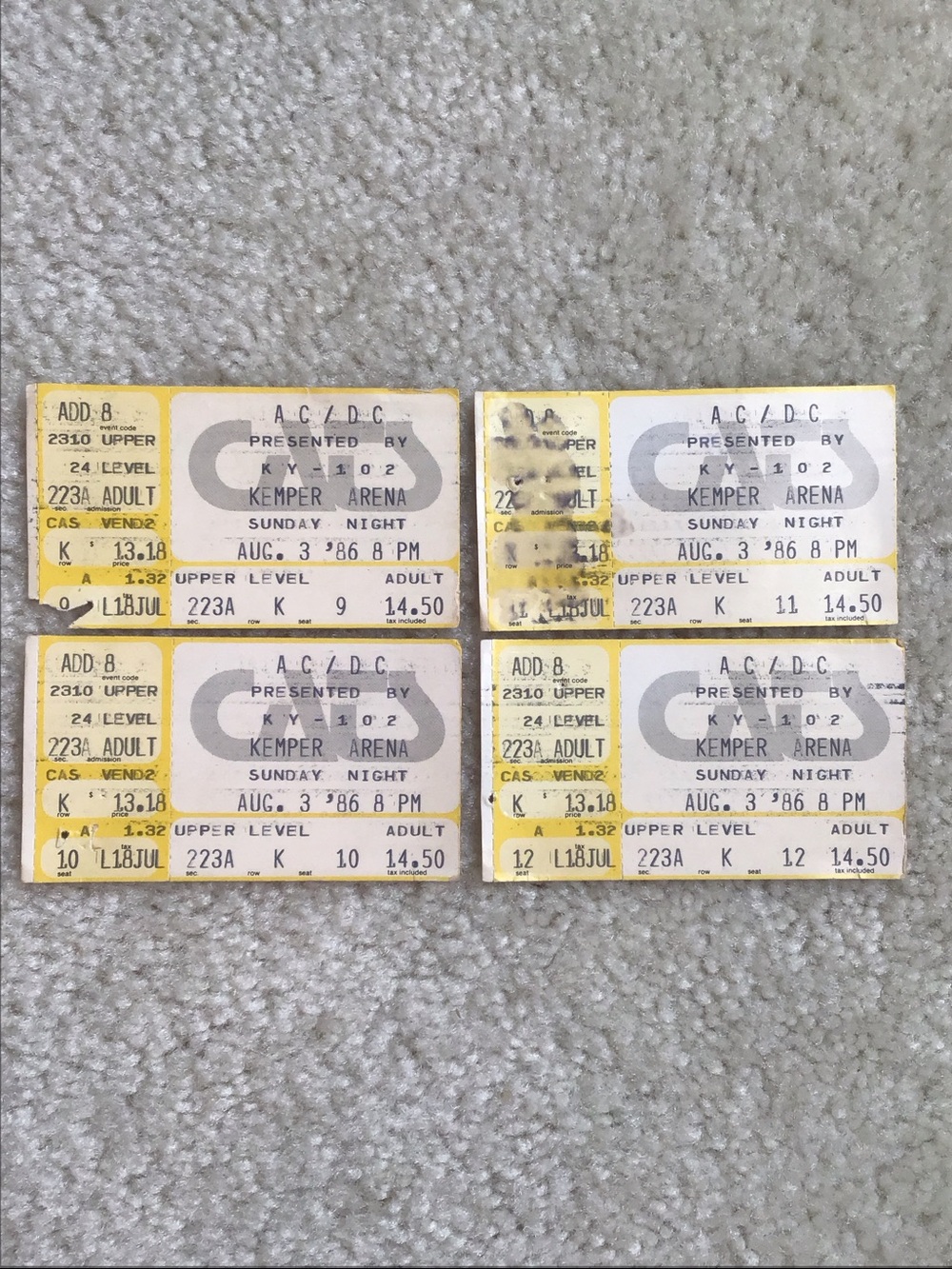 Vintage Rock Memorabilia AC/DC Concert Ticket Stubs Collection, Set of 4, 1986